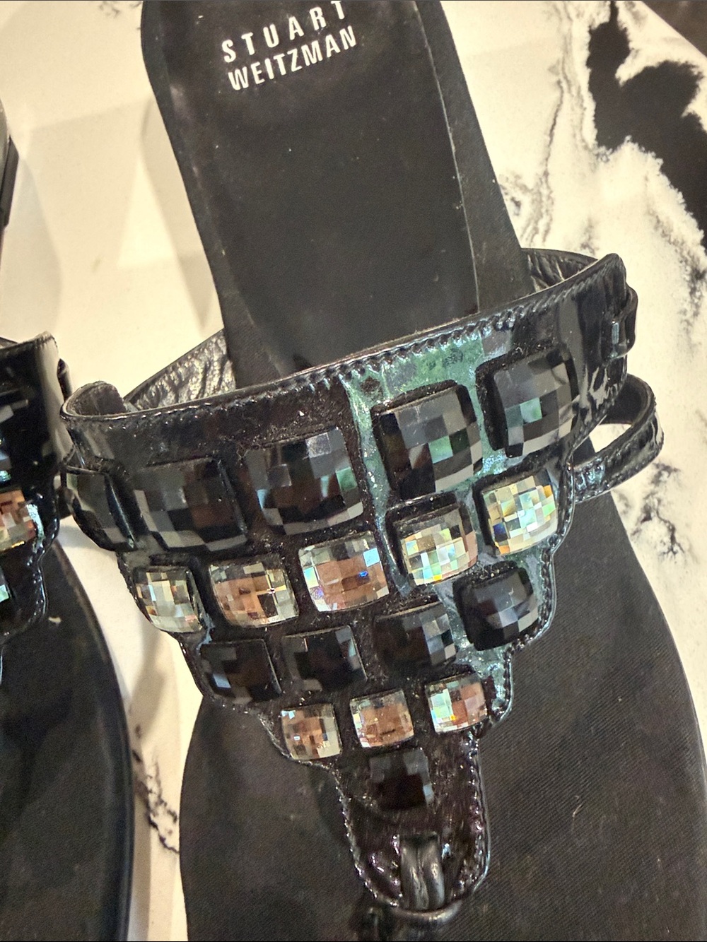 Stuart Weitzman Black Jeweled Thong Sandals - Picture 5 of 6